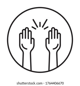 raised hands line art circle icon for apps and websites