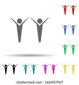raised hands multi color style icon. Simple glyph, flat vector of conversation and friendship icons for ui and ux, website or mobile application