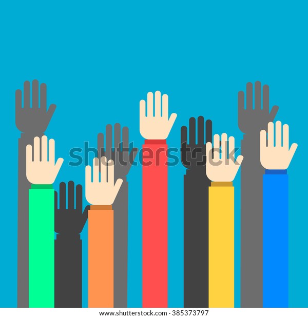 Raised Hands On Blue Background Flat Stock Vector (Royalty Free ...