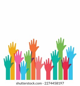 Raised hands on a white background. Background for a banner with raised hands.