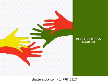 Raised hands, open palms. The concept of charity, volunteering, love, goodness, equality, racial and social issues. Vector illustration for your design.