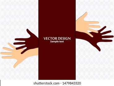 Raised hands, open palms. The concept of charity, volunteering, love, goodness, equality, racial and social issues. Vector illustration for your design.