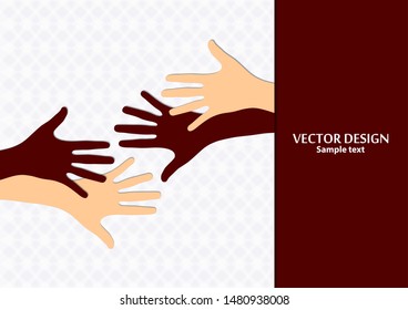 Raised hands, open palms. The concept of charity, volunteering, love, goodness, equality, racial and social issues. Vector illustration for your design.