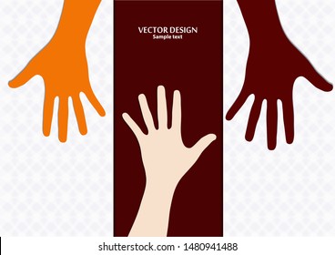 Raised hands, open palms. The concept of charity, volunteering, love, goodness, equality, racial and social issues. Vector illustration for your design.