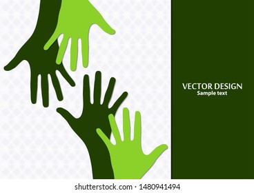 Raised hands, open palms. The concept of charity, volunteering, love, goodness, equality, racial and social issues. Vector illustration for your design.