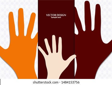 Raised hands, open palms. The concept of charity, volunteering, love, goodness, equality, racial and social issues. Vector illustration for your design.