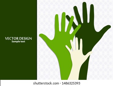 Raised hands, open palms. The concept of charity, volunteering, love, goodness, equality, racial and social issues. Vector illustration for your design.