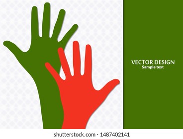 Raised hands, open palms. The concept of charity, volunteering, love, goodness, equality, racial and social issues. Vector illustration for your design.