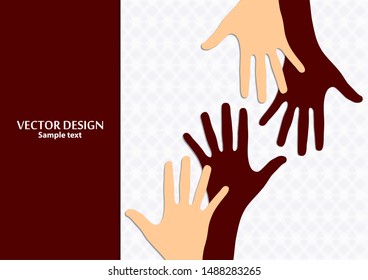 Raised hands, open palms. The concept of charity, volunteering, love, goodness, equality, racial and social issues. Vector illustration for your design.