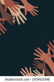 Raised hands, open palms. The concept of charity, volunteering, love, kindness, equality, racial and social issues. Vector illustration for your design.