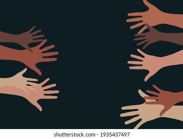 Raised Hands, Open Palms. The Concept Of Charity, Volunteering, Love, Kindness, Equality, Racial And Social Issues. Vector Illustration For Your Design.