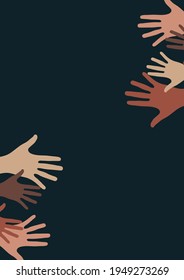 Raised hands, open palms. The concept of charity, volunteering, love, kindness, equality, racial and social issues. Vector illustration for your design.