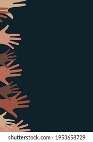 Raised hands, open palms. The concept of charity, volunteering, love, kindness, equality, racial and social issues. Vector illustration for your design.