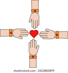 Raised hands symbol. Volunteer icon with love symbol on arm. flat style. Vector flat design for poster, card, wallpaper, poster, banner. Isolated on white background. Vector Illustration. EPS 10