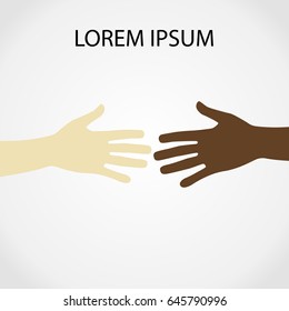 Raised hands up together with different skin tone of many peoples concept of democrazy, volunteer, or racial concept design by vector illustrator