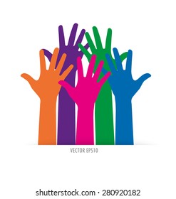 Raised hands. Vector illustration.