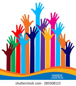 Raised hands. Vector illustration.