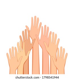 Raised hands vector poster on white background. for website promotion and banner.