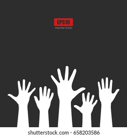 Raised hands vector poster on black background