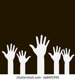 Raised hands vector poster on black background