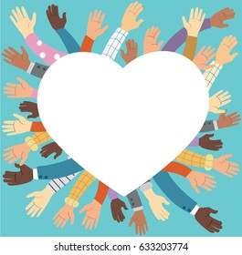 Raised hands volunteering and blue background vector concept