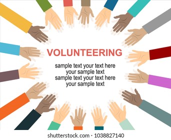 Raised hands volunteering concept Many human hands conceptual illustration vector.
