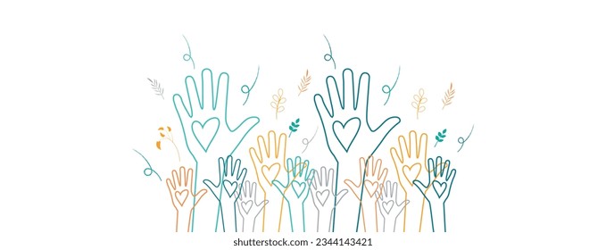 Raised hands. Volunteering, teamwork concert.	 svg