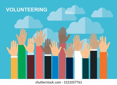 Raised hands volunteering vector concept