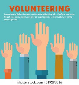 Raised hands volunteering vector concept