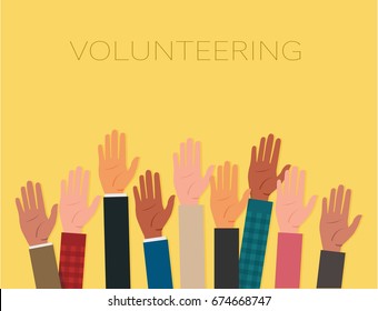 Raised Hands Volunteering Vector Concept