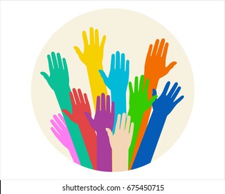 Raised hands volunteering vector concept