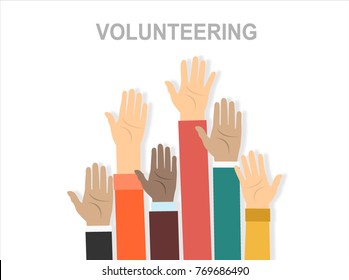 Raised hands volunteering vector concept