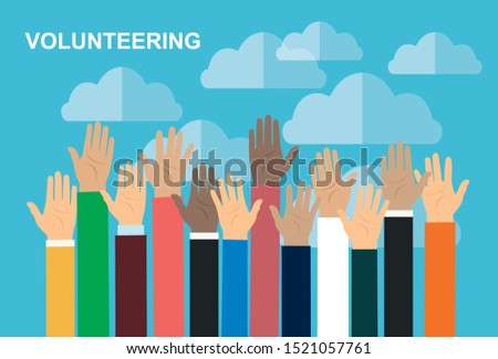 Raised hands volunteering vector concept