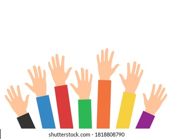 Raised hands volunteering vector illustration isolated on white. Business people activity concept. Teamwork symbol.