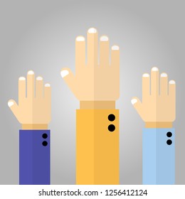 Raised up hands,hands up vote,Vector illustration in flat style