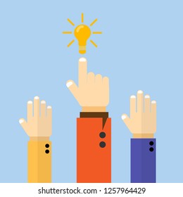 Raised up hands,hands up vote,Vector illustration in flat style