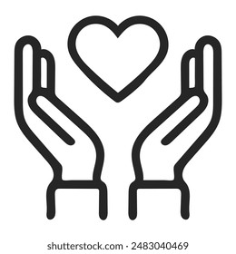 Raised helping hands vector icon. Illustration for volunteer and charity work in flat style with arms and geometric elements, hearts. Crowd of people ready