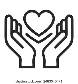 Raised helping hands vector icon. Illustration for volunteer and charity work in flat style with arms and geometric elements, hearts. Crowd of people ready