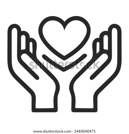 Raised helping hands vector icon. Illustration for volunteer and charity work in flat style with arms and geometric elements, hearts. Crowd of people ready