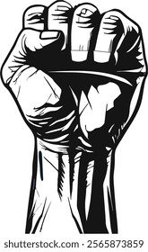 Raised human fist, Uprising and Power symbol. Determination, Protest and commitment icon. Clenched fist raised up gesture for revolution, movement, rebellion and victory. Editable, EPS 10.