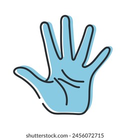 Raised human hand line icon. Open palm of a hand isolated on white background. Salute gesture. Vector illustration