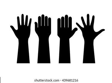 Raised human hands contours vector illustration isolated on white background