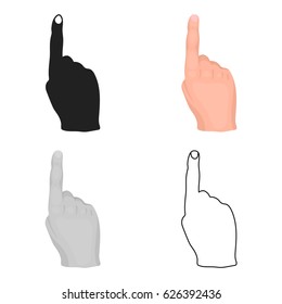 Raised index finger icon in cartoon style isolated on white background. Hand gestures symbol stock vector illustration.