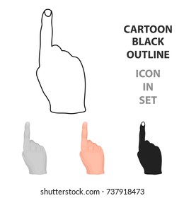 Raised index finger icon in cartoon style isolated on white background. Hand gestures symbol stock vector illustration.