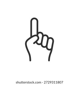 Raised index finger, linear icon. Attention signal and single selection. Line with editable stroke