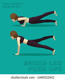 Raised Leg Push Ups Body Workout Exercise Set Manga Cartoon Vector