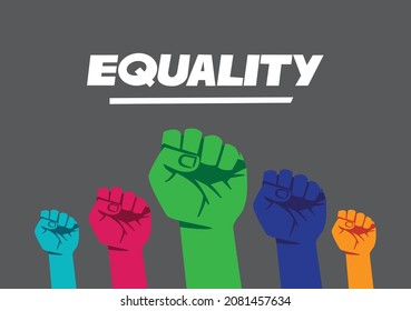 raised multi color fists hand rise for equality