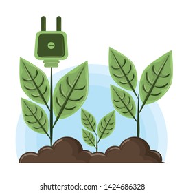 raised plant with socket plug icon cartoon vector illustration graphic design