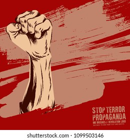 Raised protest human fist. Retro revolution grunge poster design