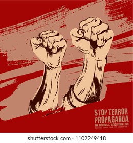 Raised protest human fist. Retro revolution grunge poster design	